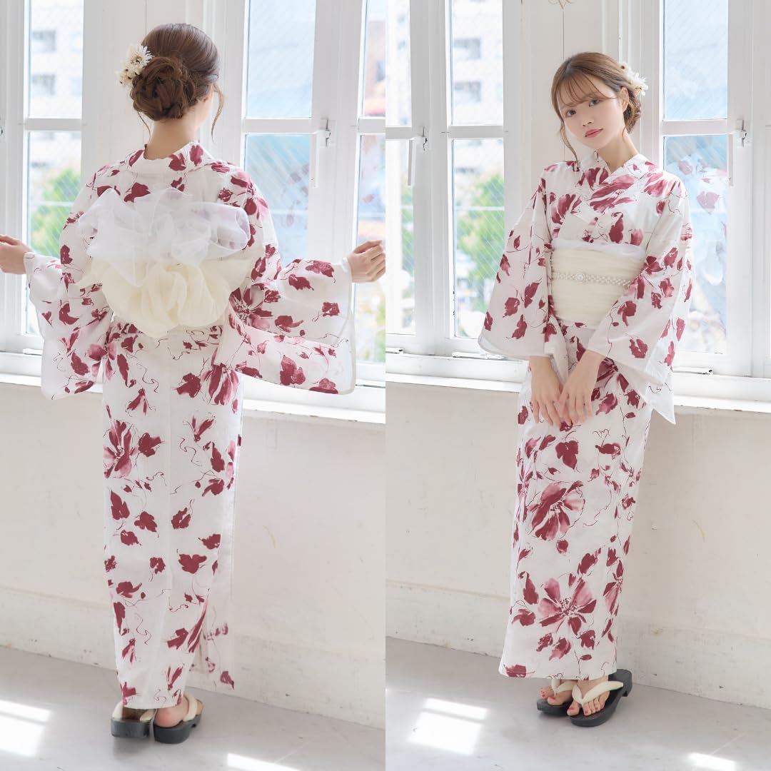 高級変わり織り浴衣優美な金魚柄赤紅色 粋な古典柄 白無地半幅帯つき